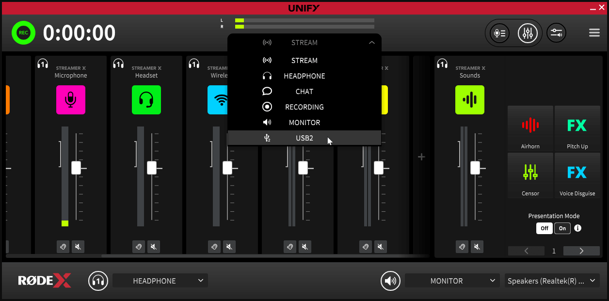 UNIFY showing Streamer X outputs